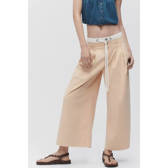 Anthropologie Maeve Twisted-Cuff Chino Pants Wide Leg 8 - Picture 2 of 4